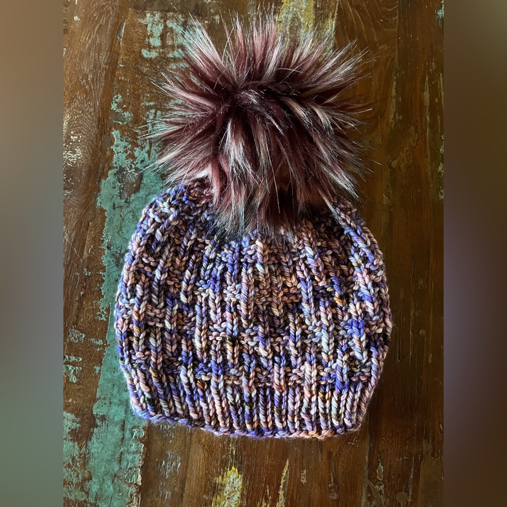 Luxurious Hand Knit Beanie with Faux Fur Pom Pom
